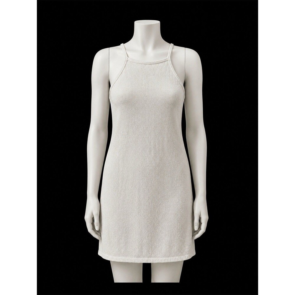 GB Gianni Bini Cotton Blend Knit Halter Dress Open Back Cream Ivory Sz XL Boho